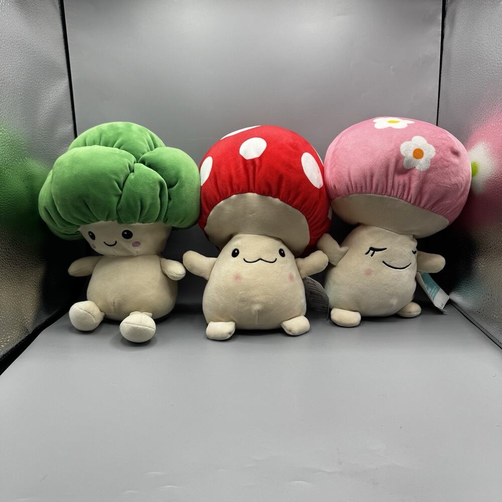Walmart Celebrate Mushroom Plush Lot of 3 Red Green Pink 12" NEW